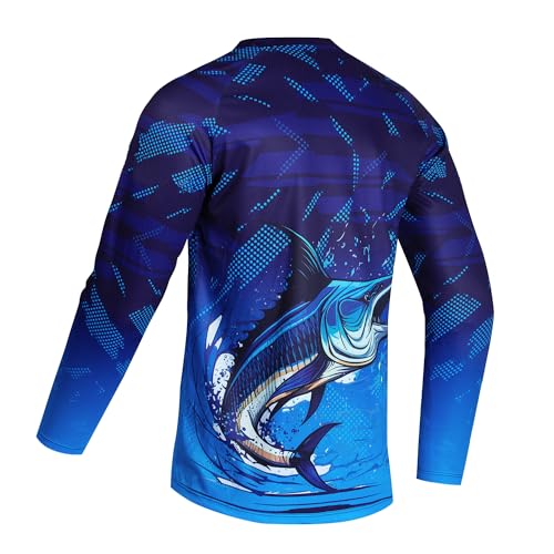 Weimostar Fishing Shirts for Men Long Sleeve Fishing Jersey Sun Protection Funny Tee T-Shirt Fish Blue Size M - Image 2