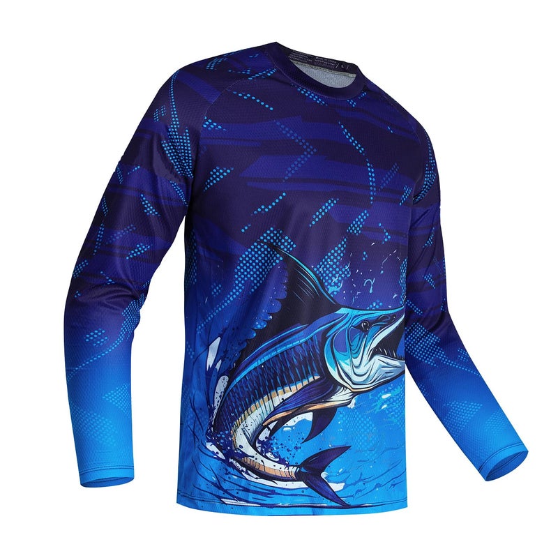 Weimostar Fishing Shirts for Men Long Sleeve Fishing Jersey Sun Protection Funny Tee T-Shirt Fish Blue Size M - Image 3