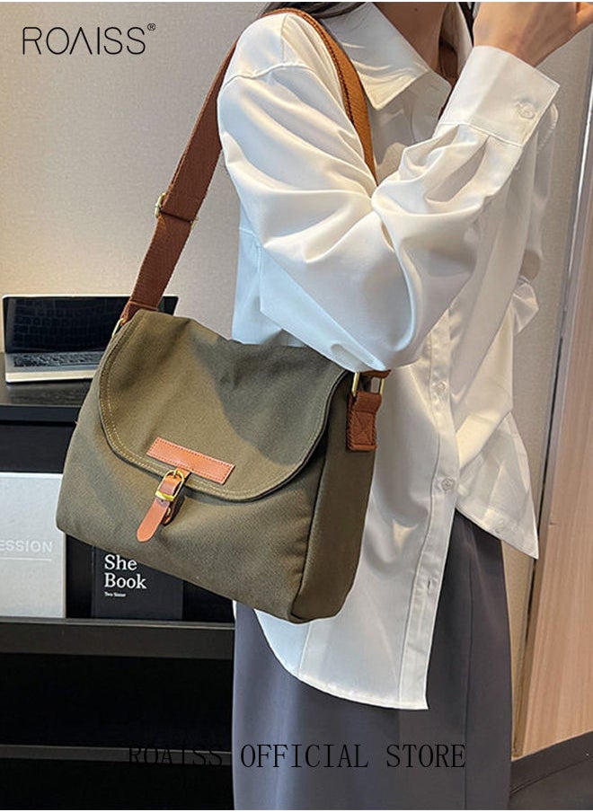 roaiss - Women's Canvas Bag Large Capacity One Shoulder Messenger Tote Bag Casual Solid Color Versatile Work Commuting - Image 1