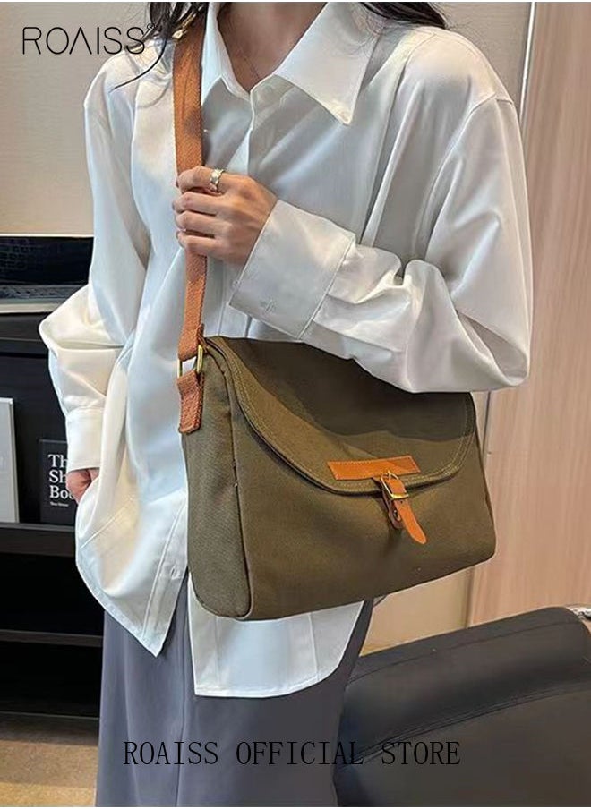 roaiss - Women's Canvas Bag Large Capacity One Shoulder Messenger Tote Bag Casual Solid Color Versatile Work Commuting - Image 1