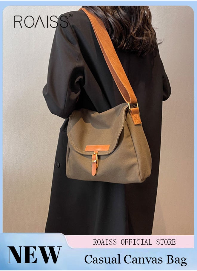roaiss - Women's Canvas Bag Large Capacity One Shoulder Messenger Tote Bag Casual Solid Color Versatile Work Commuting - Image 1