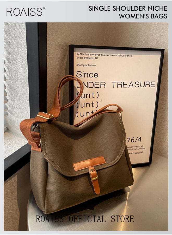 roaiss - Women's Canvas Bag Large Capacity One Shoulder Messenger Tote Bag Casual Solid Color Versatile Work Commuting - Image 1