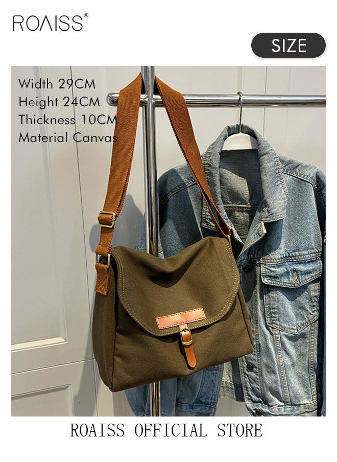roaiss - Women's Canvas Bag Large Capacity One Shoulder Messenger Tote Bag Casual Solid Color Versatile Work Commuting - Image 1