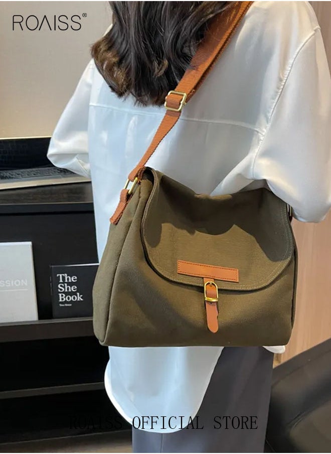 roaiss - Women's Canvas Bag Large Capacity One Shoulder Messenger Tote Bag Casual Solid Color Versatile Work Commuting - Image 1