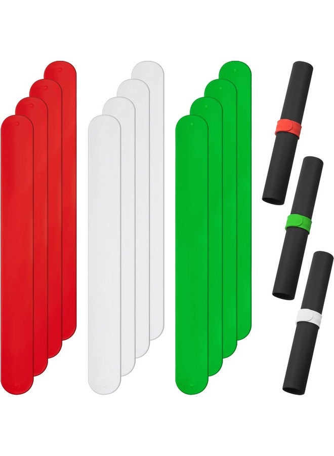 Charniol 12 Pieces Wrapping Paper Roll Holder Holiday Flip Wraps Silicone Covered Metal Strips Flip 1 x 9 Inch Poster Paper Roll Holder Stabilizer Slap Bands for Storage Organization White Red Green - Image 1