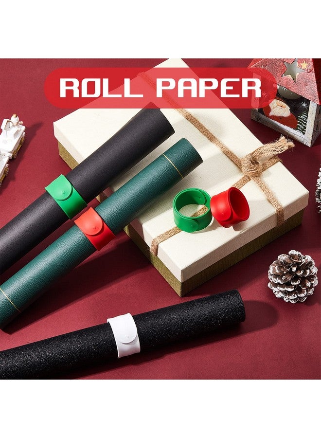 Charniol 12 Pieces Wrapping Paper Roll Holder Holiday Flip Wraps Silicone Covered Metal Strips Flip 1 x 9 Inch Poster Paper Roll Holder Stabilizer Slap Bands for Storage Organization White Red Green - Image 5