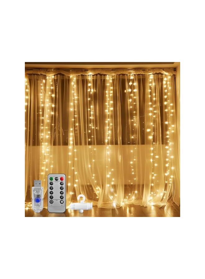 The Bros 300 LED Diwali Fairy Curtain Lights with Remote Control 8 Lighting Modes 3x3m USB Plug String Light for Wedding Patio Garden Christmas Wall Decorations Home Garden Bedroom (Warm White)  - Image 2