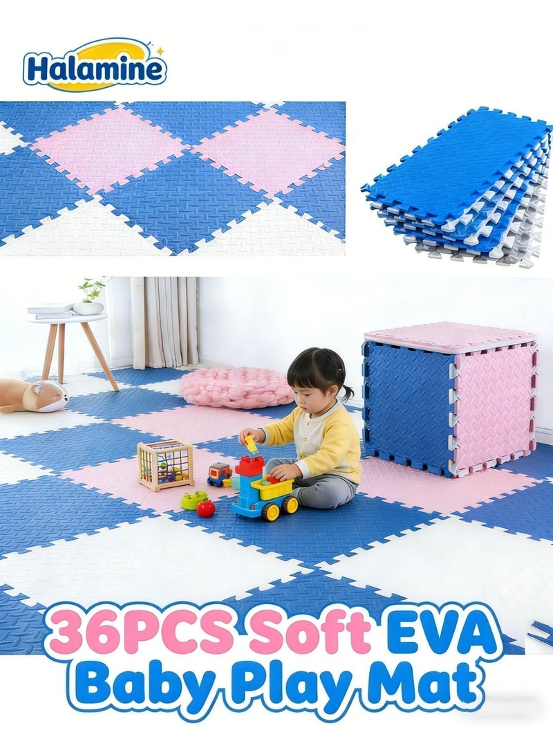 Halamine 36PCS Baby Play Mat,30cm x 30cm,Soft EVA Baby Play Mat,1.2cm Thicked Interlocking Kids Floor Mats, BPA Free,Soft Non-Toxic Baby Play mats,For Kids Room, Home Parlor, Bedroom - Image 1