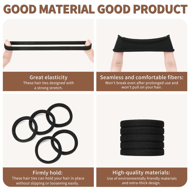 Mia Klein Hair Ties Black 100Count Extra Thick 5CM, Bulk Elastic Hair Bands for Thick Heavy Hair, Seamless Hair Accessories for Girls Women, Ponytail Holder (Black) - Image 3