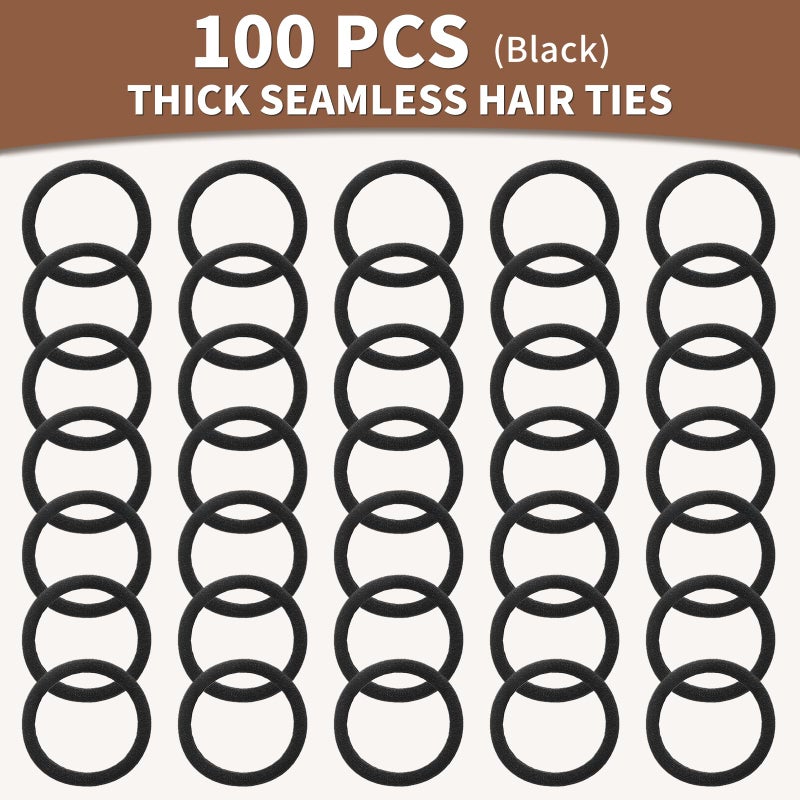 Mia Klein Hair Ties Black 100Count Extra Thick 5CM, Bulk Elastic Hair Bands for Thick Heavy Hair, Seamless Hair Accessories for Girls Women, Ponytail Holder (Black) - Image 4