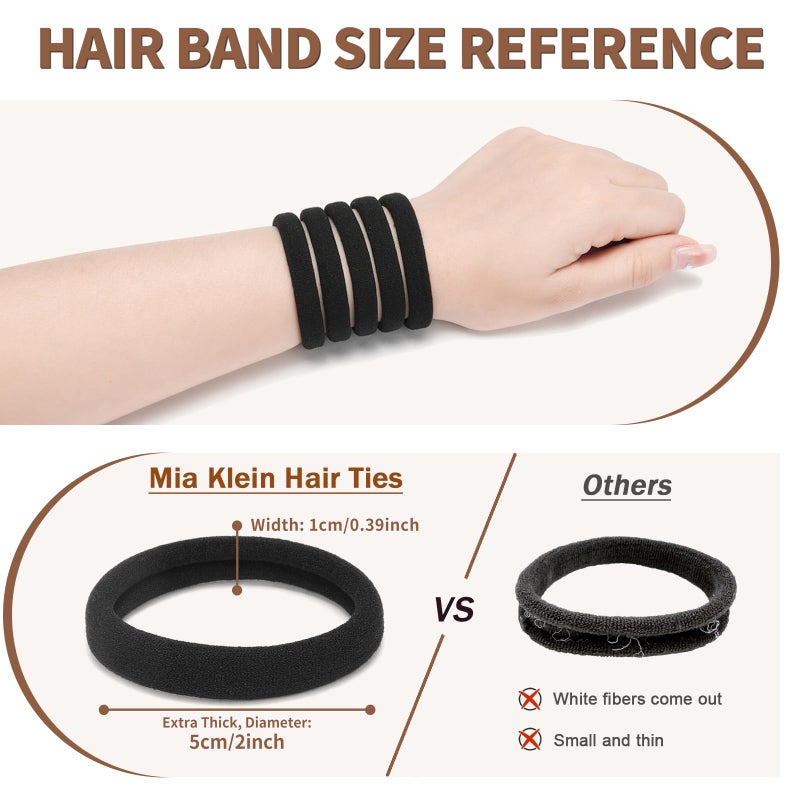 Mia Klein Hair Ties Black 100Count Extra Thick 5CM, Bulk Elastic Hair Bands for Thick Heavy Hair, Seamless Hair Accessories for Girls Women, Ponytail Holder (Black) - Image 2