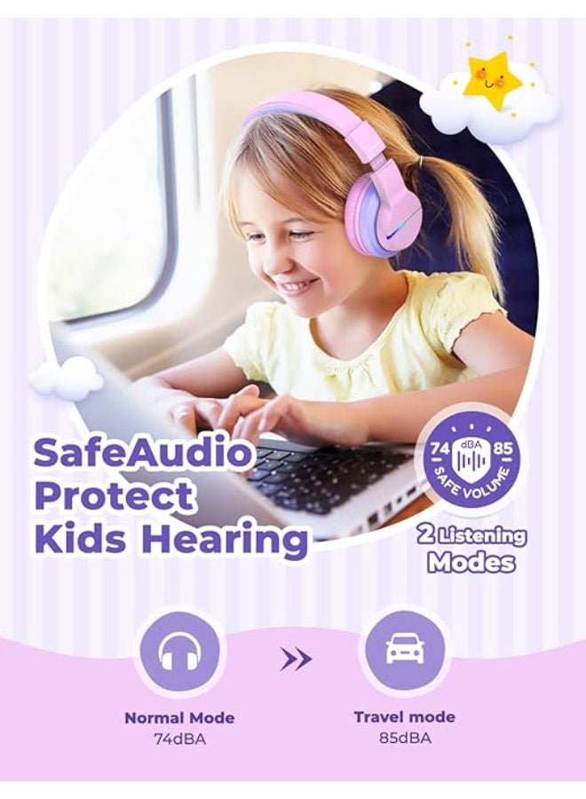 iClever Bluetooth Kids Headphones, BTH12 Colorful LED Lights Kids Wireless Headphones Over Ear with 74/85/94dB Volume Limited, 85H Playtime, Bluetooth 5.2, Built-in Mic for School/Tablet/PC - Image 4