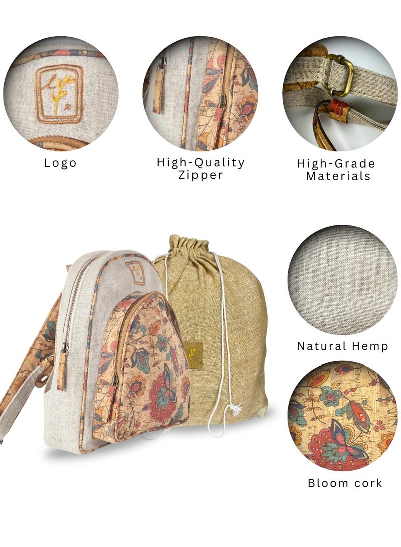 LoryLux Dora Eco-Friendly Backpack for Girls & Women | Stylish & Sustainable Natural Hemp and Cork Bag | Lightweight & Durable - Image 2