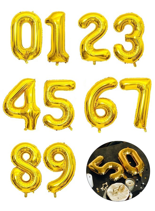 2 Set 20 Pcs Number Balloons 16 Inch Gold 0-9 Number Mylar Foil Balloons Gold Custom Digital Balloons for Birthday Party Engagement Graduations Anniversary Baby Shower Decor Party Supplies - Image 1