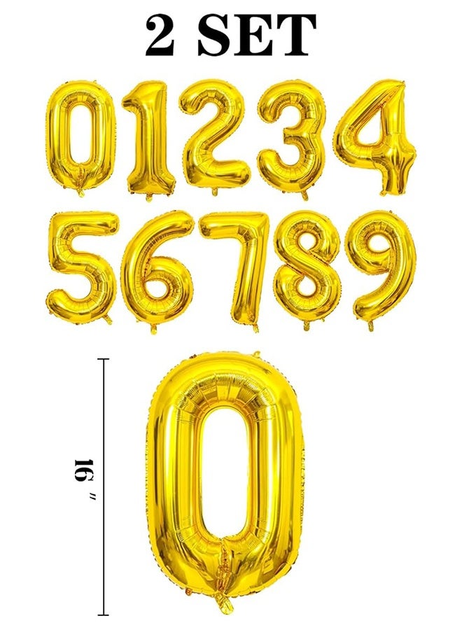 2 Set 20 Pcs Number Balloons 16 Inch Gold 0-9 Number Mylar Foil Balloons Gold Custom Digital Balloons for Birthday Party Engagement Graduations Anniversary Baby Shower Decor Party Supplies - Image 2