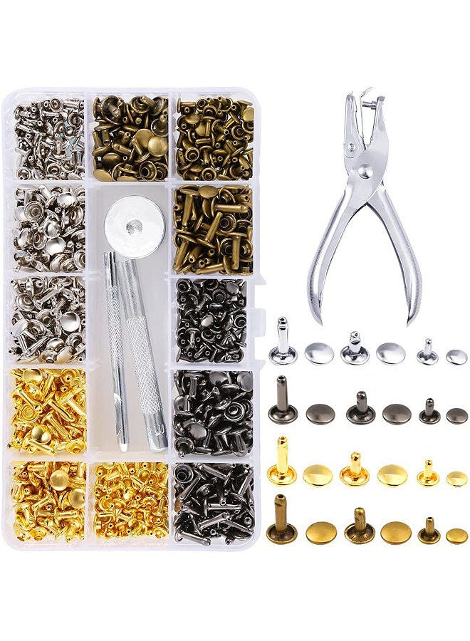 360 Sets 3 Sizes Leather Rivets Double Cap Rivet Tubular Metal Studs with 4 Fixing Set Tools for DIY Leather Craft - Image 4