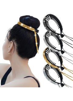 Mtlee 4 Pack Bride Hair Bun Holders Rhinestone Ponytail Holder Glitter Bun Clip Rhinestone Hair Holder For Birds Nest Rhinestone Barrettes Hair Bun Accessories For Women Bride Wedding Party  - Image 2