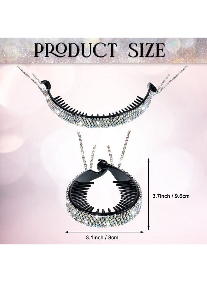 Mtlee 4 Pack Bride Hair Bun Holders Rhinestone Ponytail Holder Glitter Bun Clip Rhinestone Hair Holder For Birds Nest Rhinestone Barrettes Hair Bun Accessories For Women Bride Wedding Party - Image 3