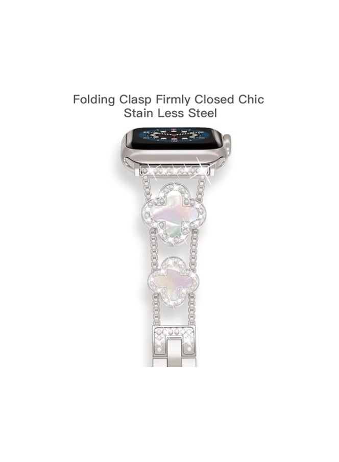 diamond metal band adds sparkle to your watch - Compatible with Apple Watch Series 8/7/6/5/4/3/2/1SE/Ultra - Clover is simple and stylish, fits women's sizes 38mm 40mm 41mm 42mm  - Image 2