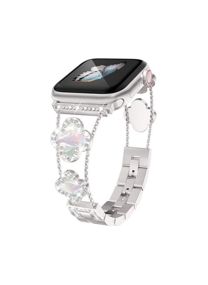 diamond metal band adds sparkle to your watch - Compatible with Apple Watch Series 8/7/6/5/4/3/2/1SE/Ultra - Clover is simple and stylish, fits women's sizes 38mm 40mm 41mm 42mm  - Image 1