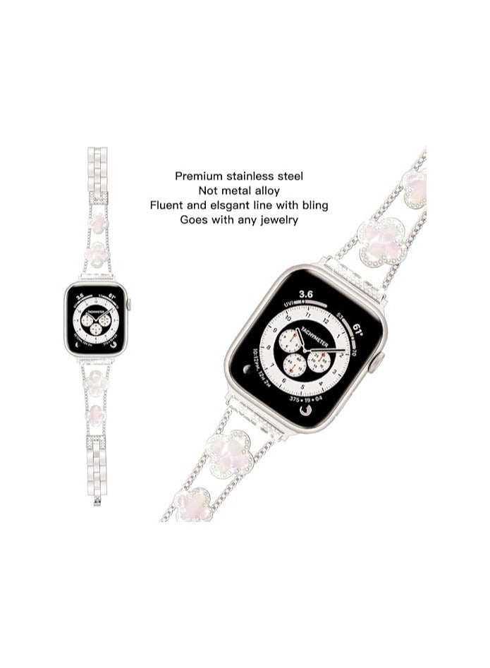diamond metal band adds sparkle to your watch - Compatible with Apple Watch Series 8/7/6/5/4/3/2/1SE/Ultra - Clover is simple and stylish, fits women's sizes 38mm 40mm 41mm 42mm  - Image 5