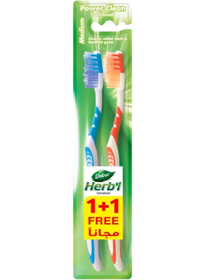 Dabur Herb'l Toothbrush - Wavy Bristle For Effective Cleaning (Medium- Twin Pack)