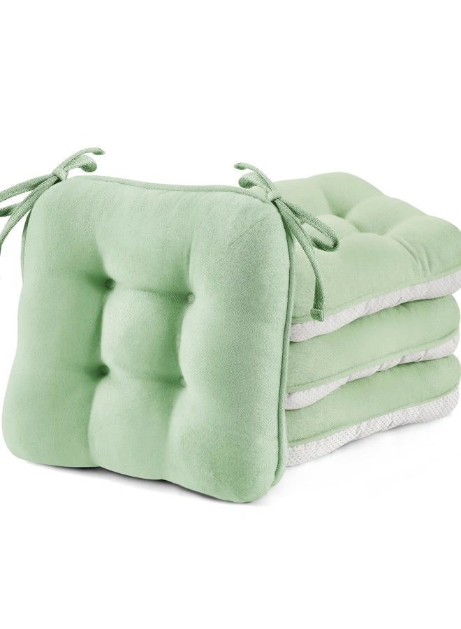 BETU Chair Cushions for Dining Chairs Set of 4,3.5" Thick Kitchen Table Chair Pads with Ties,Non Slip Backing and Covers, Seat Cushion for Dining Room,Bar,Patio Chairs,16"X16"X3.5",Sage Green - Image 1