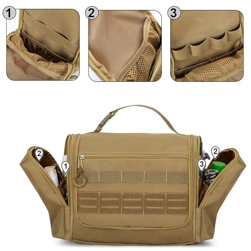 Prokva Tactical Toiletry Travel Bag for Men, Hanging Dopp Kit Hygiene Bag Shower Organizer with Hook for Toiletries and Shaving Care, Khaki (Empty Bag) - Image 3