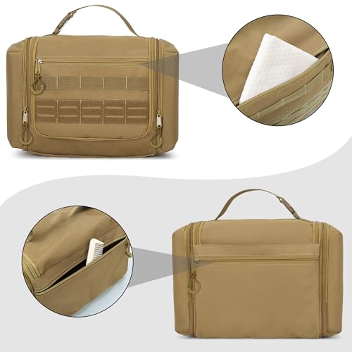 Prokva Tactical Toiletry Travel Bag for Men, Hanging Dopp Kit Hygiene Bag Shower Organizer with Hook for Toiletries and Shaving Care, Khaki (Empty Bag) - Image 4