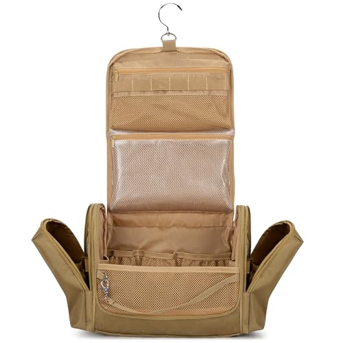Prokva Tactical Toiletry Travel Bag for Men, Hanging Dopp Kit Hygiene Bag Shower Organizer with Hook for Toiletries and Shaving Care, Khaki (Empty Bag) - Image 1
