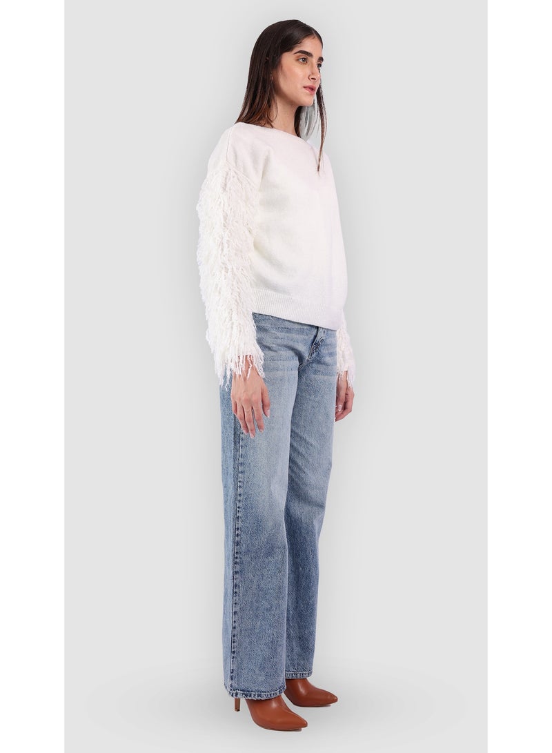 KYVELi Women Fringe Detail Knit Top- White - Image 3