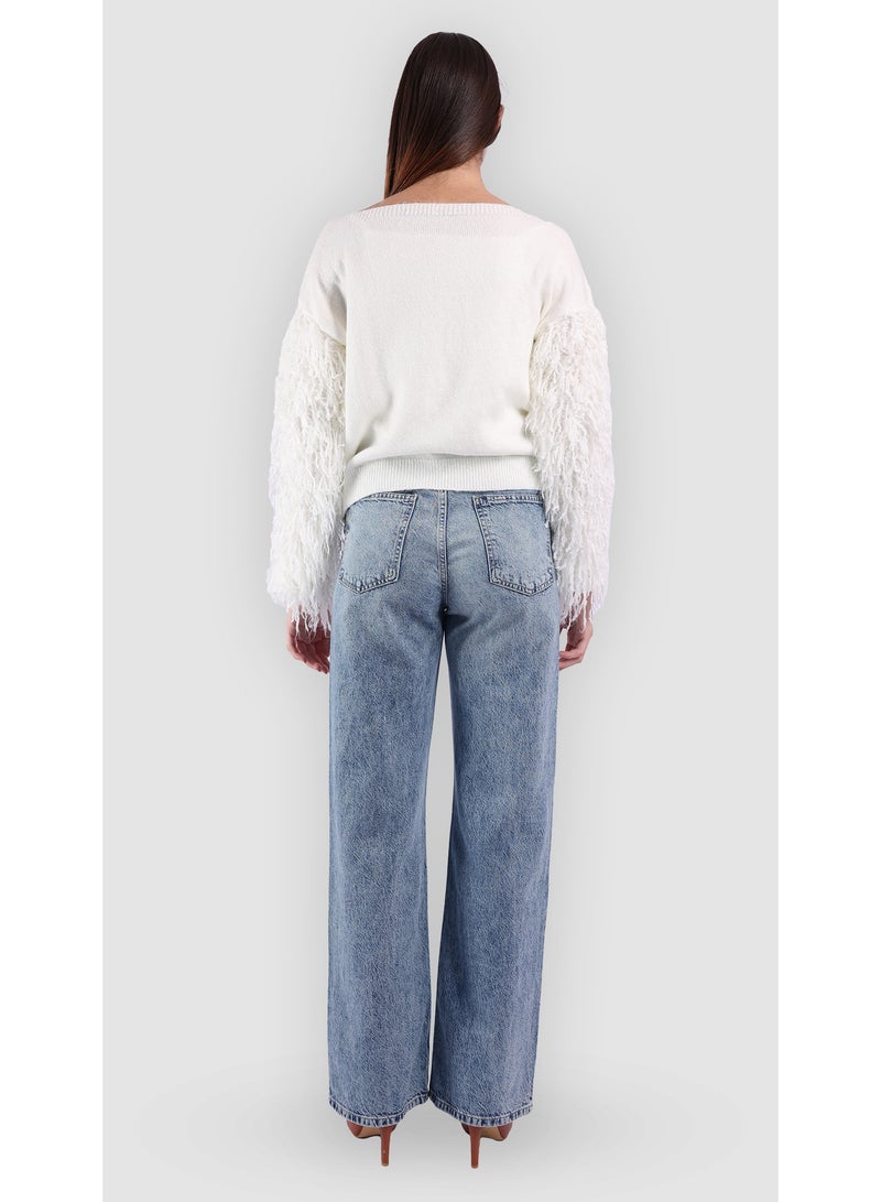 KYVELi Women Fringe Detail Knit Top- White - Image 5