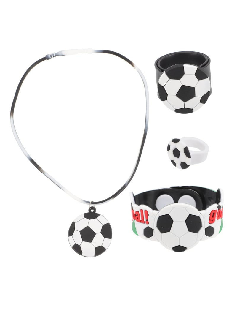 SOLARAE 1 Set Children's Football Party Bag, Sports Necklace, Rings for Children Boys, Football Badge Slap Bracelets, Football Give Children's Birthday Party Gift - Image 1