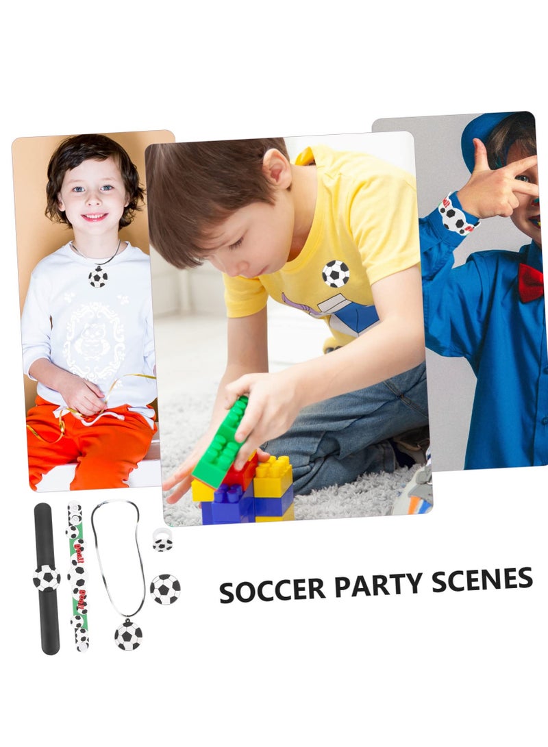 SOLARAE 1 Set Children's Football Party Bag, Sports Necklace, Rings for Children Boys, Football Badge Slap Bracelets, Football Give Children's Birthday Party Gift - Image 5