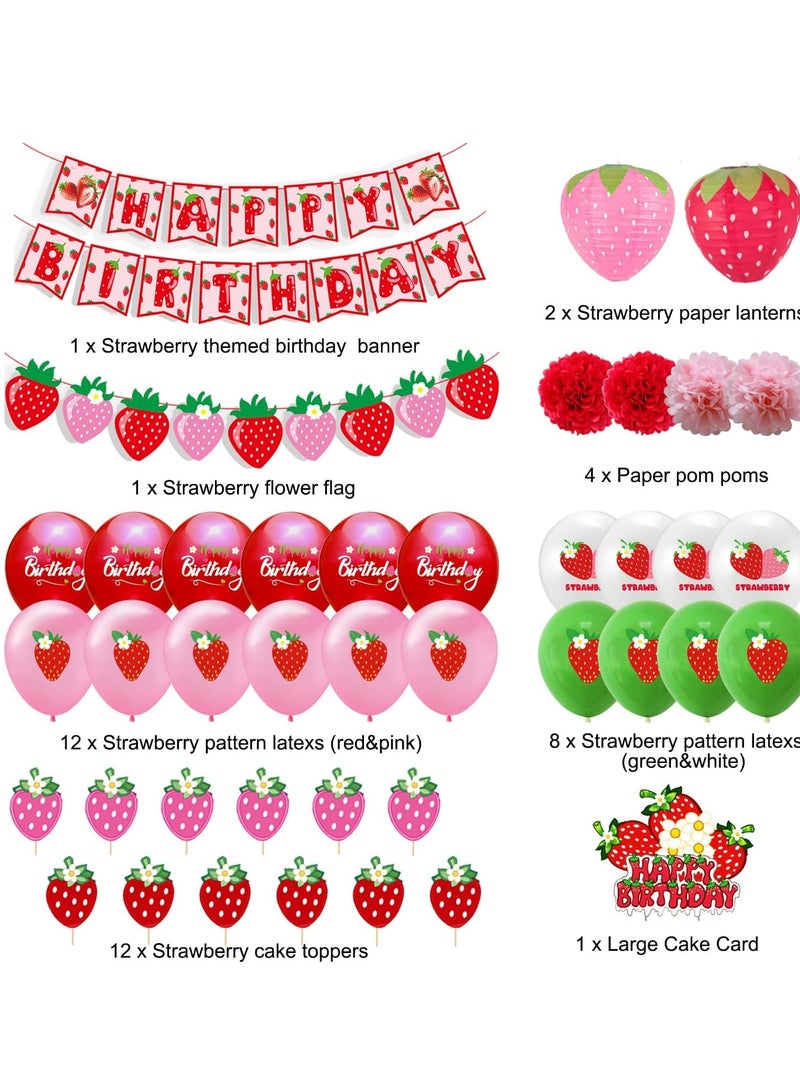 Strawberry 1st Birthday Party Decorations Include Strawberry Shortcake Birthday Banner Cake Toppers Balloons for Girl Berry First Sweet One Themed Birthday Berry Sweet Birthday Party Decorations  - Image 2