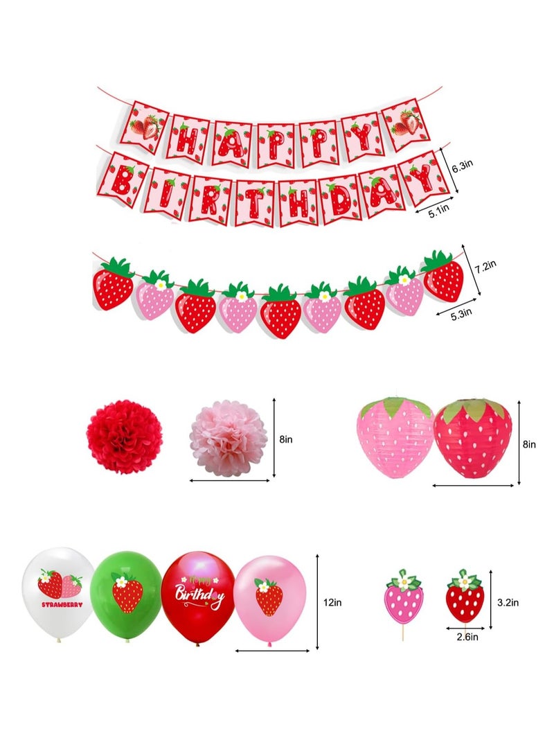 Strawberry 1st Birthday Party Decorations Include Strawberry Shortcake Birthday Banner Cake Toppers Balloons for Girl Berry First Sweet One Themed Birthday Berry Sweet Birthday Party Decorations  - Image 3