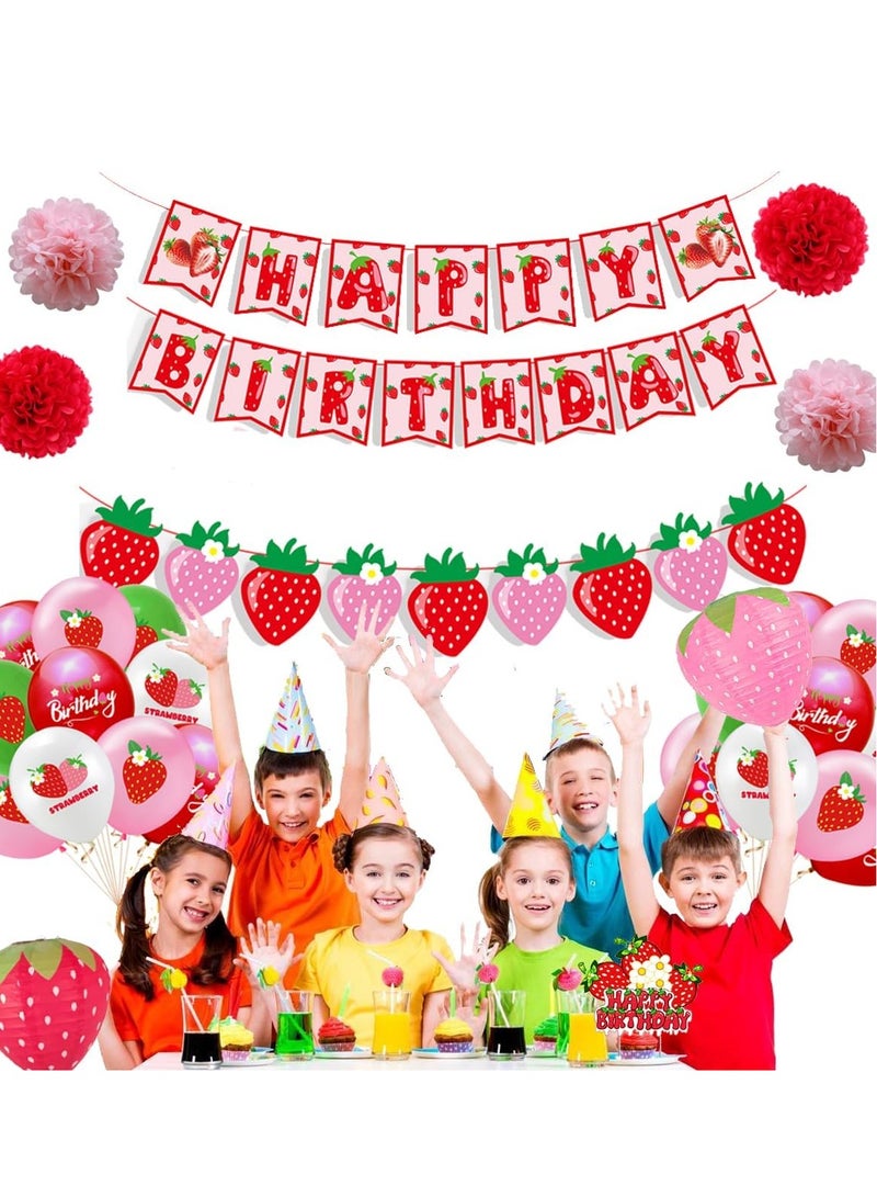 Strawberry 1st Birthday Party Decorations Include Strawberry Shortcake Birthday Banner Cake Toppers Balloons for Girl Berry First Sweet One Themed Birthday Berry Sweet Birthday Party Decorations  - Image 4