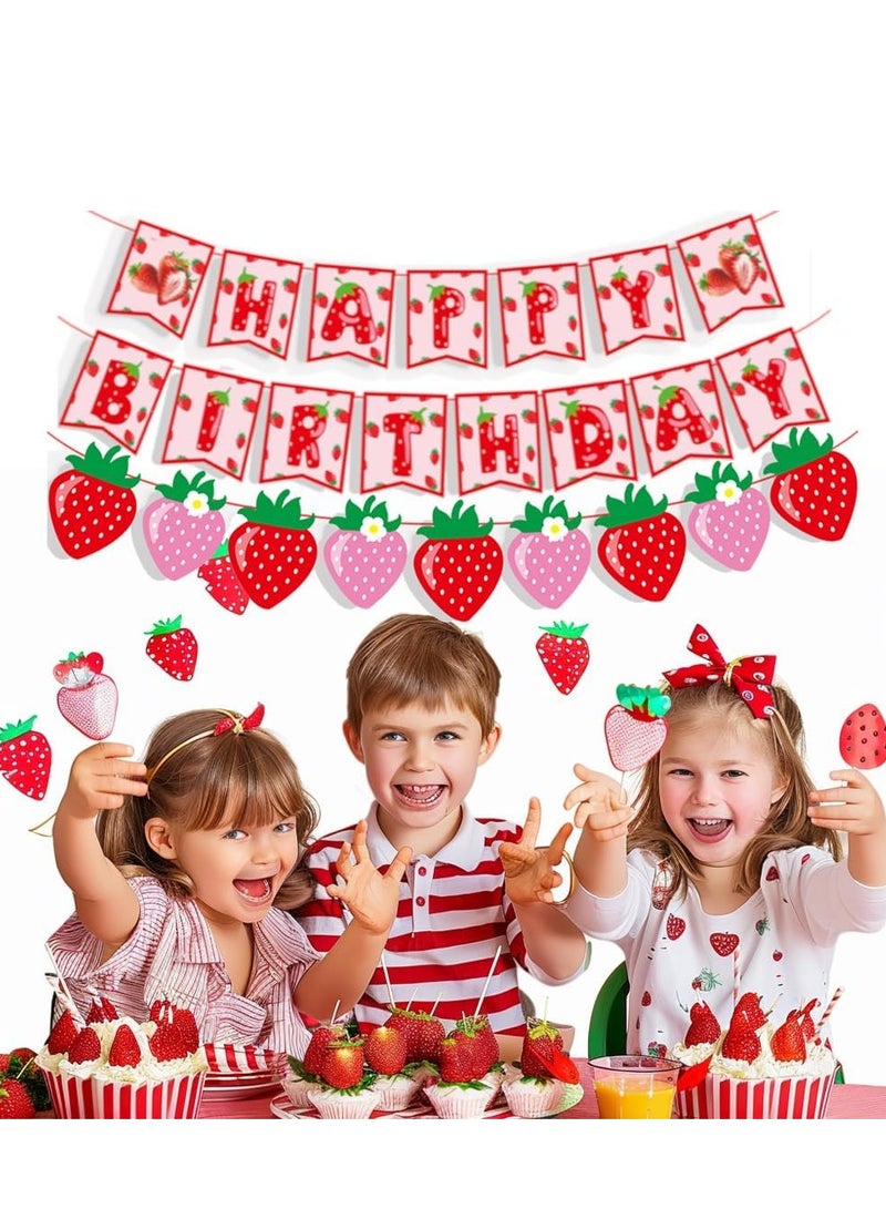 Strawberry 1st Birthday Party Decorations Include Strawberry Shortcake Birthday Banner Cake Toppers Balloons for Girl Berry First Sweet One Themed Birthday Berry Sweet Birthday Party Decorations  - Image 5