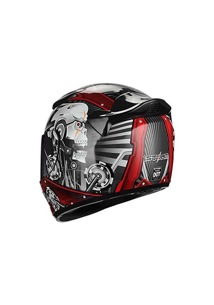 1Storm Motorcycle Bike Full Face Helmet Mechanic Skull - Tinted Visor RED - Image 5