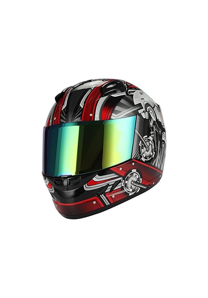 1Storm Motorcycle Bike Full Face Helmet Mechanic Skull - Tinted Visor RED - Image 3