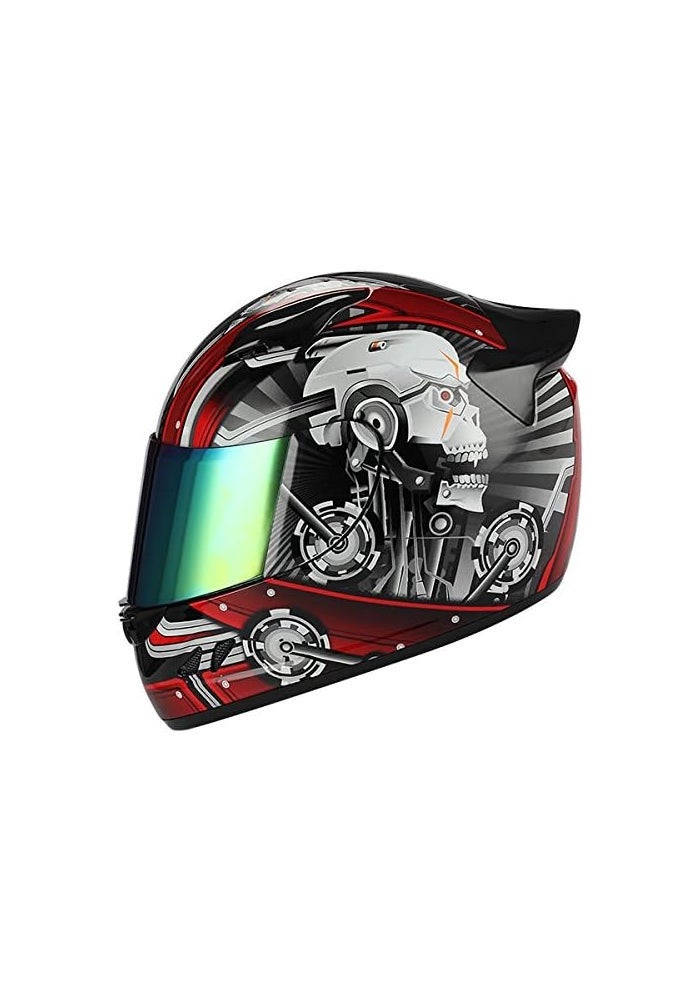 1Storm Motorcycle Bike Full Face Helmet Mechanic Skull - Tinted Visor RED - Image 1