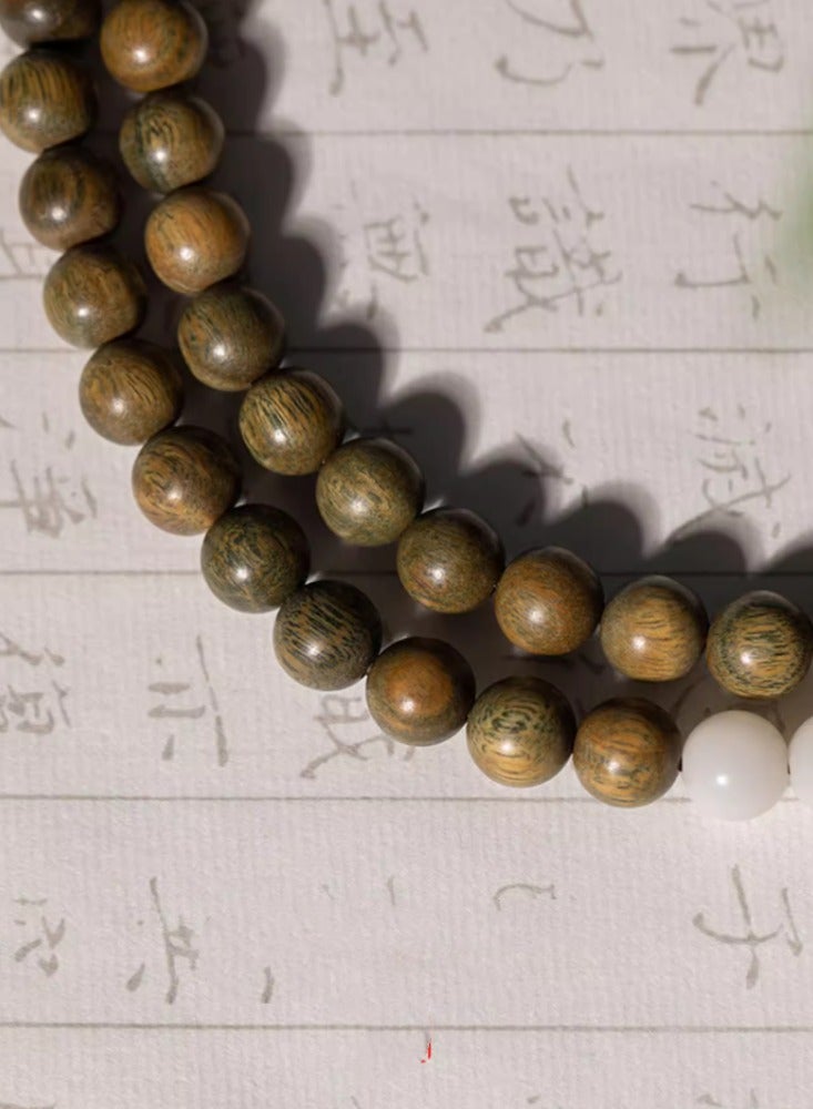 White Jade Bodhi Root Green Sandalwood Retro Sweater Chain Versatile Women's Ethnic Style Necklace Hand Chain Multi Loop Bracelet Hand circumference 17-19cm  - Image 5