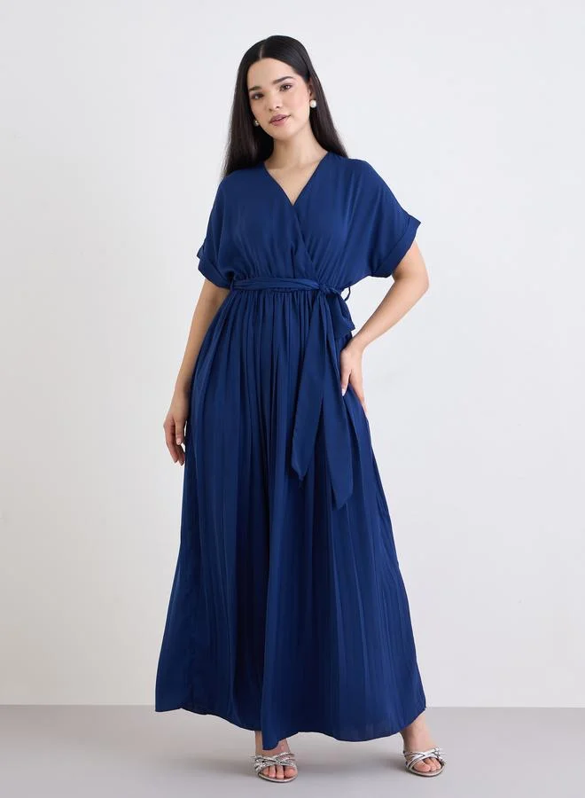 Styli blue Blue V-Neck Wrap Maxi Dress for Women | Best Price UAE