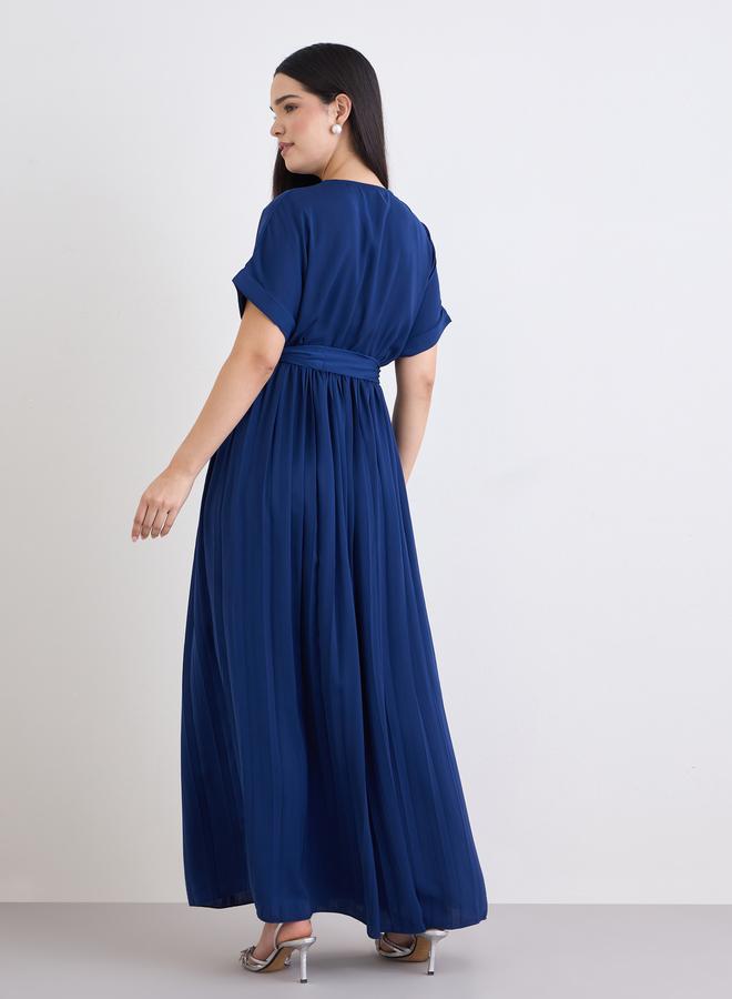 ستايلي فستان طويل بنمط لف وأكمام قصيرة - Image 5