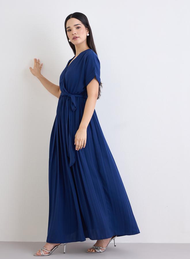 ستايلي فستان طويل بنمط لف وأكمام قصيرة - Image 2