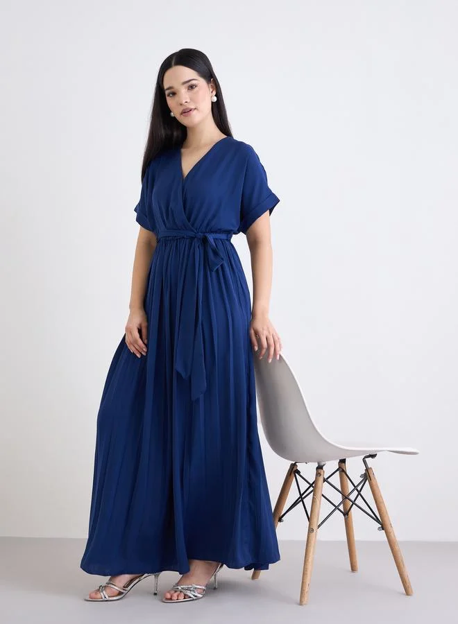 Blue V-Neck Wrap Maxi Dress