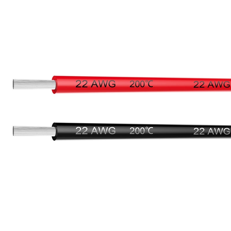 Electrical Wire 22 AWG 22 Gauge Silicone Wire Hook Up Wire Cable 20 Feet 10 ft Black and 10 ft Red Soft and Flexible 60 Strands 008mm of Tinned Copper Wire High Temperature Resistant