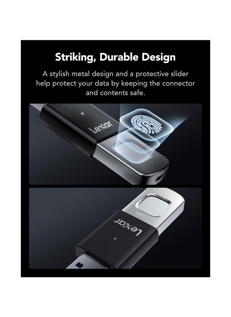 Lexar - Lexar JumpDrive Fingerprint F35 PRO 128GB USB 3.0 Flash Drive, Up to 400MB/s Read/300MB/s Write, USB Stick, 10 Fingerprint IDs Allowed, Memory Stick, PC/Laptop (LJDF35P128G-RNBNG) - Image 1