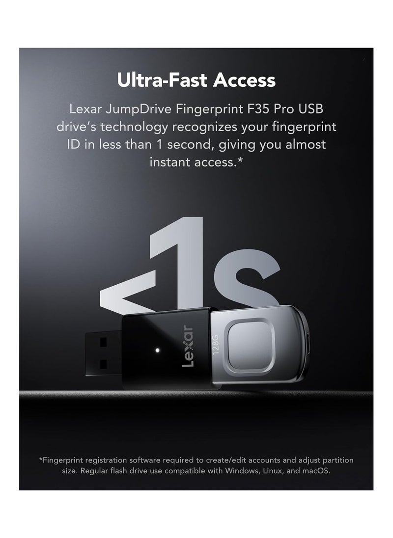 Lexar - Lexar JumpDrive Fingerprint F35 PRO 128GB USB 3.0 Flash Drive, Up to 400MB/s Read/300MB/s Write, USB Stick, 10 Fingerprint IDs Allowed, Memory Stick, PC/Laptop (LJDF35P128G-RNBNG) - Image 1