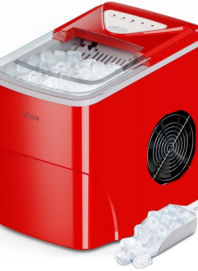 Silonn Ice Makers Countertop, 26lbs in 24Hrs, 9 Cubes Ready in 6 Mins, Self-Cleaning Ice Machine with Ice Scoop and Basket, 2 Sizes of Bullet Ice for Office Bar Party, Red - Image 1